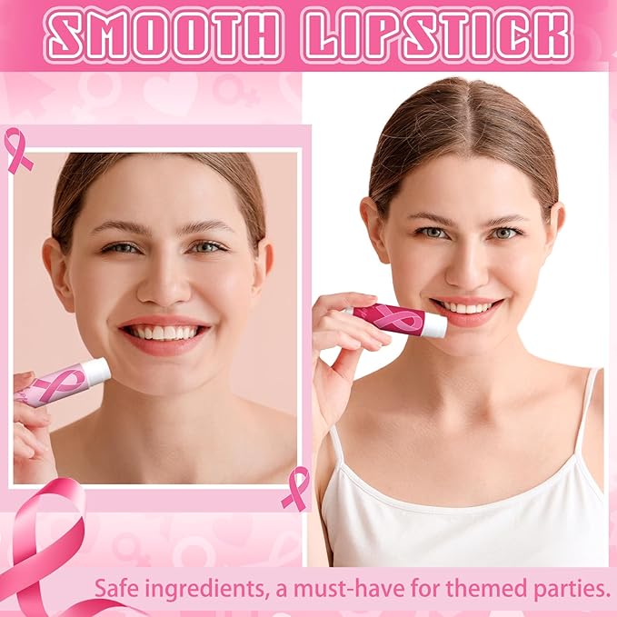 50 Pack Breast Cancer Awareness Favors Bulk Lip Balms Gifts Pink Ribbon Lip Balms Favors Breast Cancer Awareness Month Accessories Support Party Items Decorations for Women Men Survivors-Velvo Beauty
