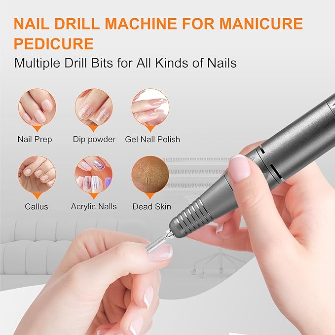 Professional Electric Nail Drill File:COSYGLOW Glitter Portable Cordless E-File Nail Drill Kit with 11 Drill Bits,30000 RPM Rechargeable Nail Drills Machine for Acrylic Nails Gel Polishing(Black)-Velvo Beauty