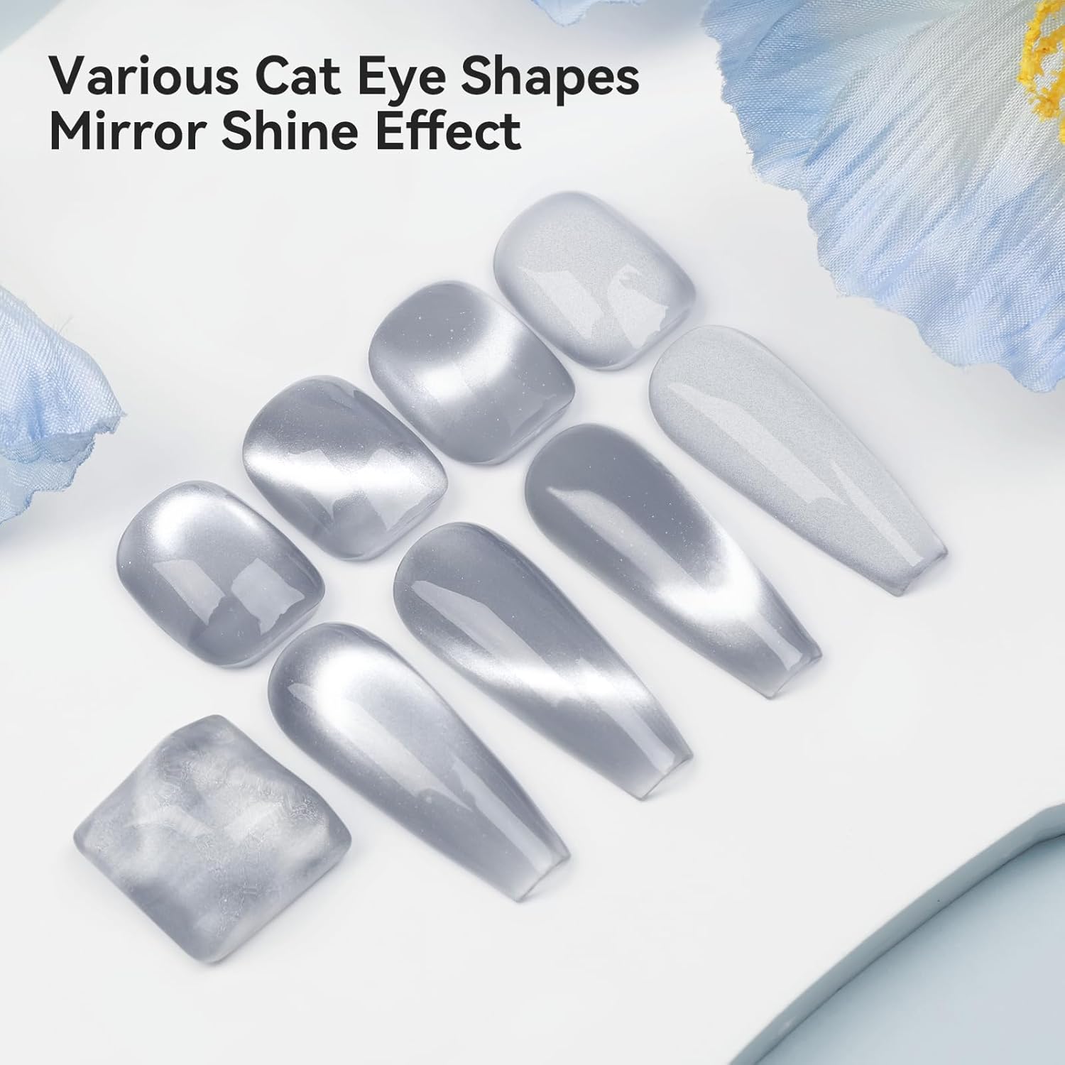Cat Eye Gel Nail Polish Moonlight Magnetic Nail Polish Silver Glitter Mirror Glass Smoothie Cateye UV Gel Polish Holographic for Nail Art Manicure DIY at Home 1PC 12ML-Velvo Beauty