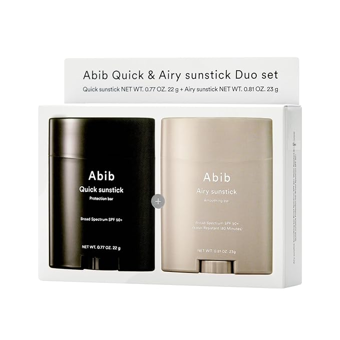 Abib Airy & Quick Sunstick DUO Broad Spectrum SPF50+ 1.58 oz / 45g (Semi-matte & Glowing) | Korean Suncreen Stick Suncare Sunblock, No Whitecast, Protector Solar Barra, Water resistant-Velvo Beauty