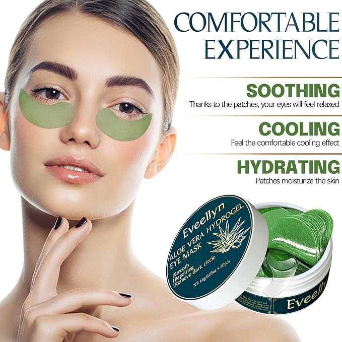 Under Eye Patches (60PCS), Aloe Vera & Collagen Eye Mask, Eye Patches for Puffy Eyes, Anti-Aging Eye Mask for Puffiness, Under Eye Mask for Dark Circles and Eye Bags, Hydrating Eye Gel Pads(green)-Velvo Beauty