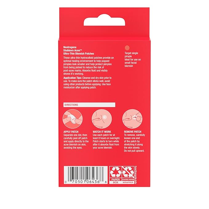 Neutrogena Stubborn Acne Ultra-Thin Blemish Dots, Pimple Patches for Face, Acne Patches, Ultra-Thin Hydrocolloid Facial Stickers, Overnight Use, Suitable for All Skin Types, 24 Count-Velvo Beauty