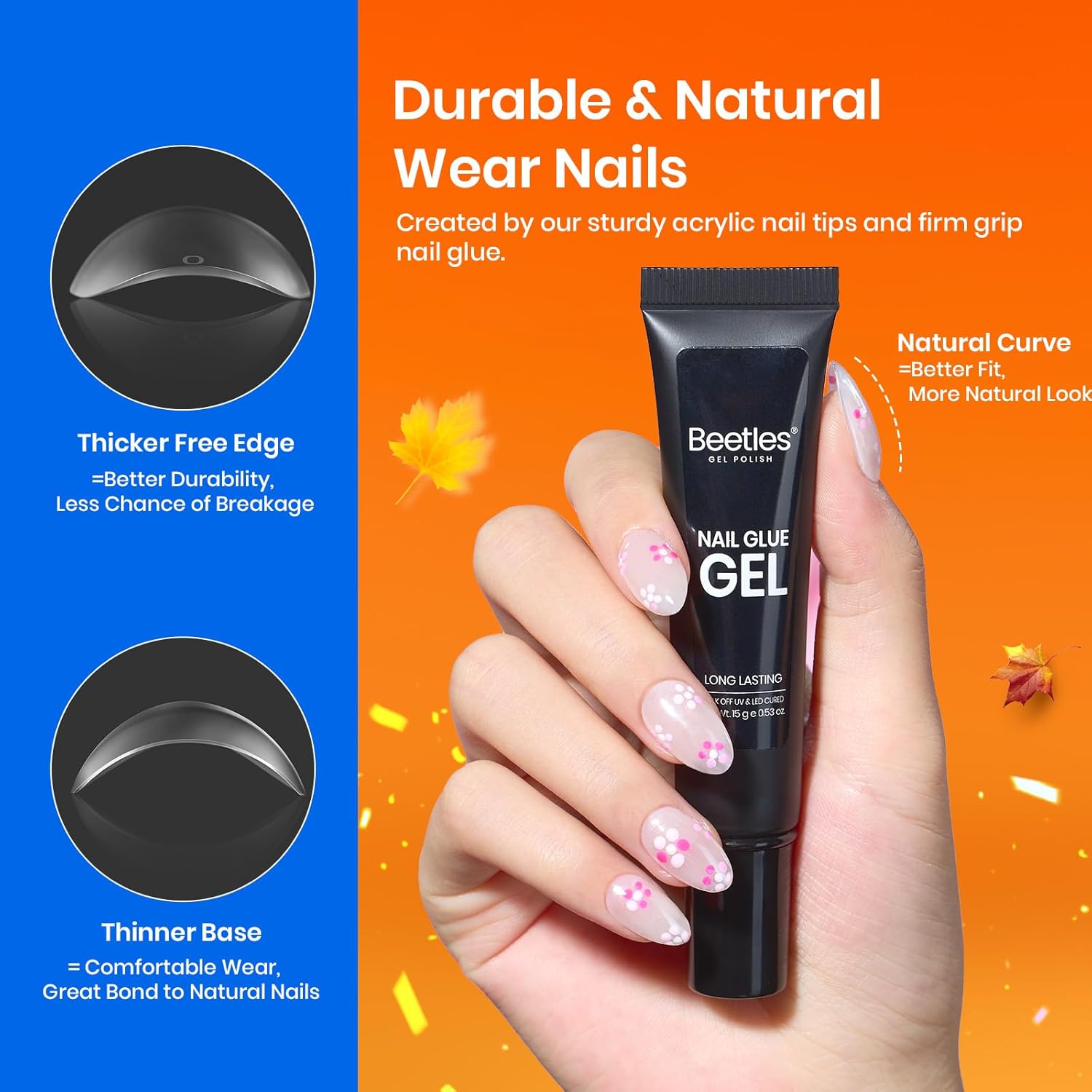Beetles Gel Nail Kit Short Almond with Nail Dehydrator and Primer, 576Pcs Half Matte Etch-X Gel Nail Tips Solid Nail Glue Mini Nail Lamp Acrylic Nail Tips Easy DIY Nail Extension Set Gift for Women-Velvo Beauty