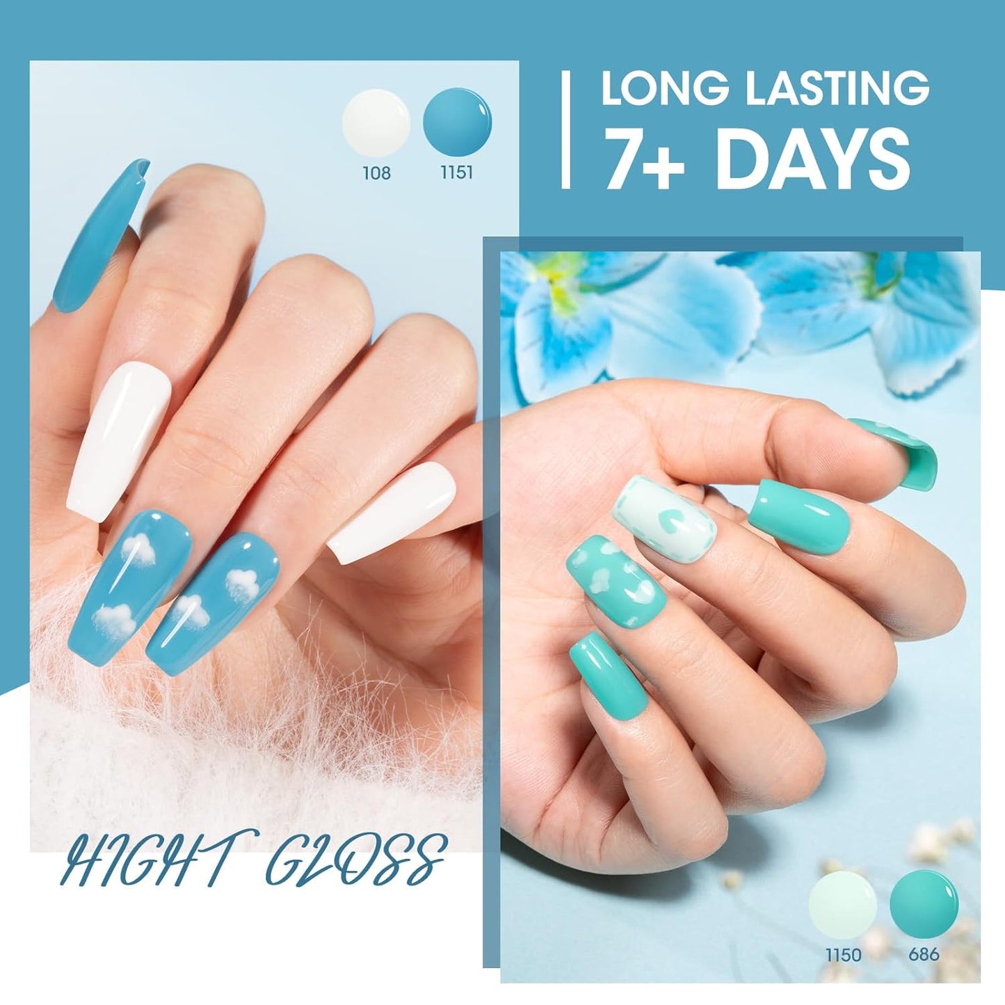 GELLEN Teal Regular Nail Polish Non Gel, Fast Air Drying Mint Turquoise Nail Polish No UV Light Needed Spring Summer 6 Colors Blue Green Set for Women Girls Manicure Home Salon, Hema Free, 0.33 Fl.Oz-Velvo Beauty