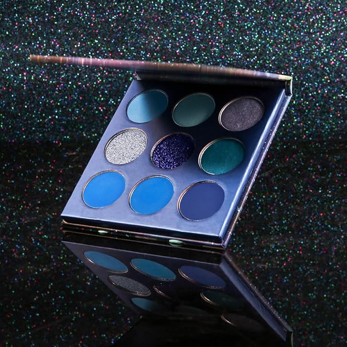 docolor Eyeshadow Palette 9 Colors Blue Eyeshadow Gemstone Shadow Palette Highly Pigmented Mattes Shimmers Smokey Glitter Cream Colorful Powder Blendable Long Lasting Waterproof Makeup Palette-Velvo Beauty