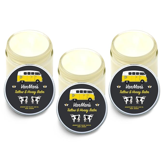 Vanman's Tallow and Honey Balm With No Added Scent (3 Pack) - Beef Tallow Face Moisturizer with Grass-Fed/Finished Beef Tallow for Skin, Organic Raw Honey and Beeswax, Cold Pressed Olive Oil - 2.5 oz-Velvo Beauty