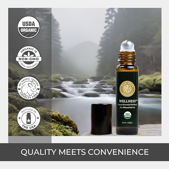 Silk Road Organic Wellness Essential Oil Vitality Blend Roll On - 100% Pure USDA Certified Frankincense, Cypress, Cedarwood, Clary Sage, Orange - Thrive Naturally, 10 ml Roller-Velvo Beauty
