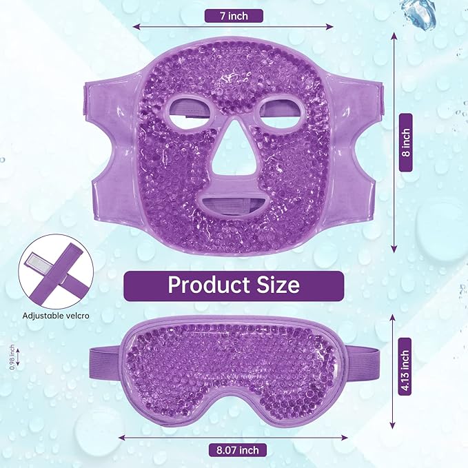 Ice Face Mask Reusable and Cold Gel Eye Mask for Puffiness/Dark Circles/Eye Bags/Dry Eyes/Headaches/Migraines/Stress Relief, Ice Pack for Eyes & Face (Purple)-Velvo Beauty