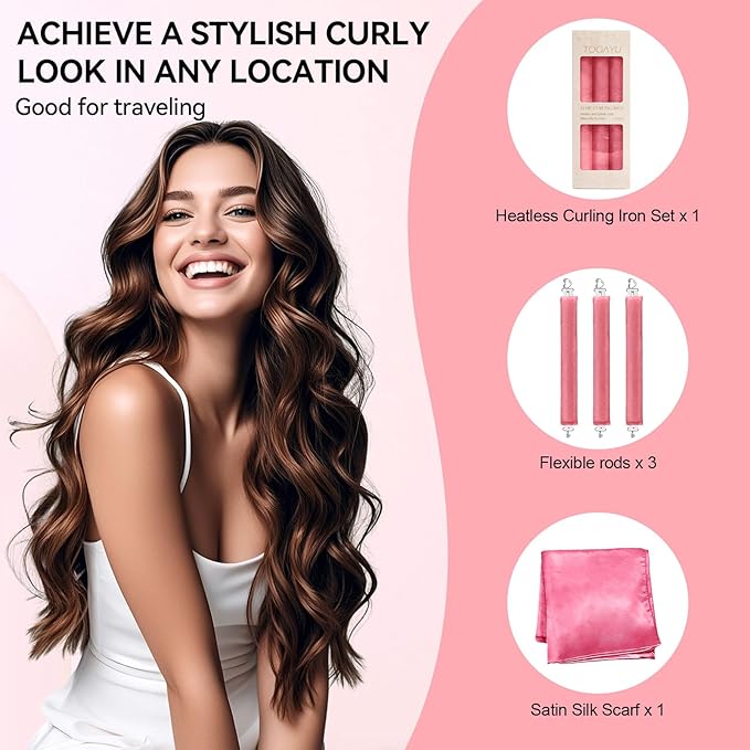 Heatless Curls Overnight Set - Jumbo Overnight Hair Curlers to Sleep In, Soft Velvet Hair Rollers for Women, No Damage Curls Styling Tools 3pcs-Velvo Beauty