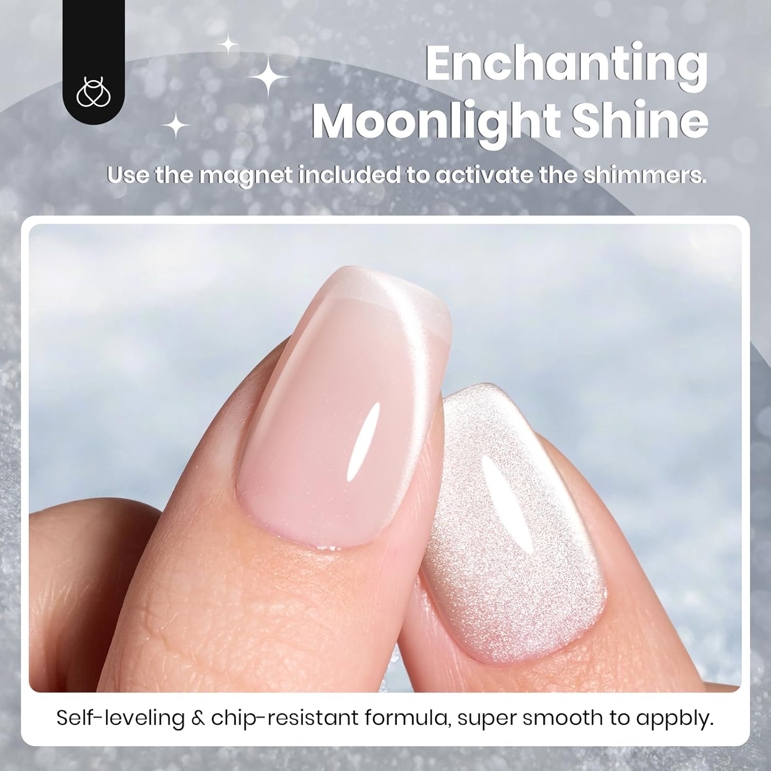 Beetles Silver Cat Eye Gel Polish, 15ML Silver Glass Cat Eye Glitter Gel Polish with Magnet Shimmer Translucent Sheer Color Soak Off UV Lunar Gleam Series French Nail Art Gift for Women-Velvo Beauty