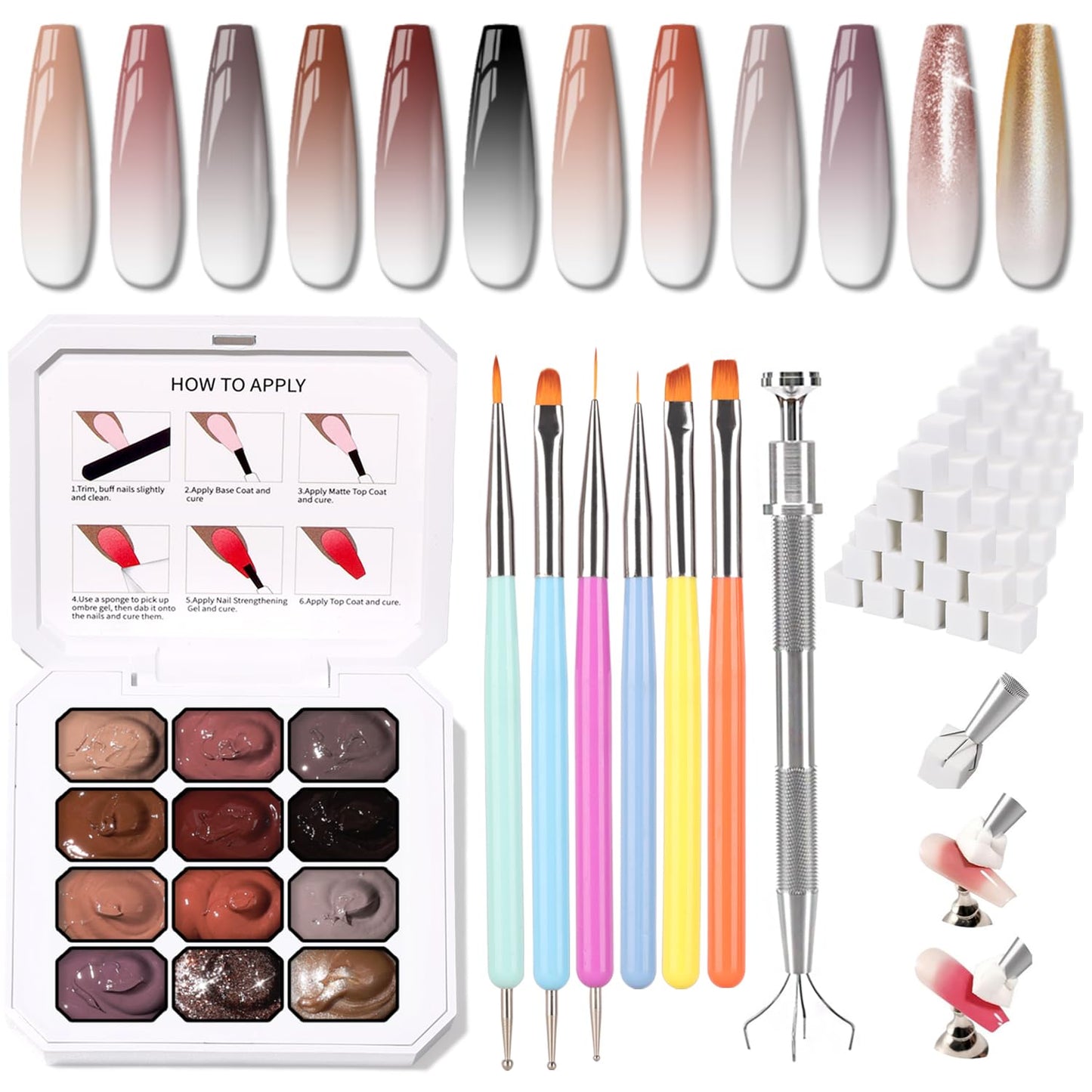 Sponge Pat Paint Nail Gel, Ombre Nails Gradient Gel Nail Blush Blooming Aura Nails Drawing Stripper Floral Painting DIY Nail Art, No Wipe, UV/LED Curing (12 Colors J)-Velvo Beauty