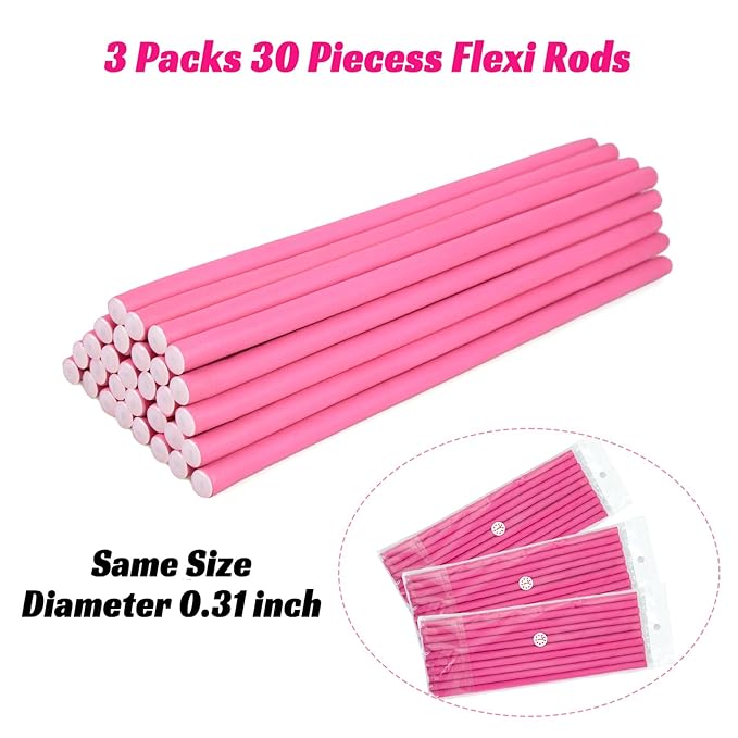 30PCS 9.45" Heatless Flexible Curling Rod, Skinny Small Flexi Rod Soft Twist Foam Hair Rollers for Tight Curl Women Girl Home Use Long and Short Hair (0.31 x 9.45 Inch, Pink#)-Velvo Beauty