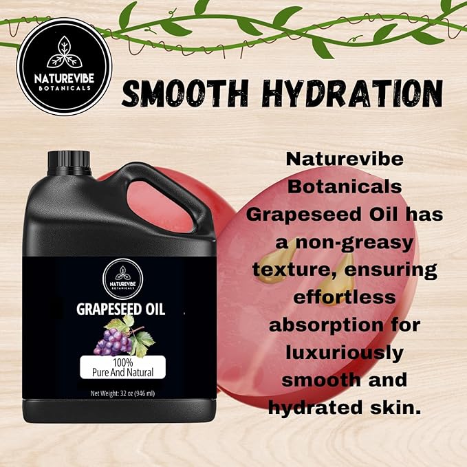 Naturevibe Botanicals Grapeseed Oil 32 Ounces | 100% Pure and Natural | Great for Skin Care and Hair Care-Velvo Beauty