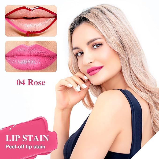 Lip Stain - Lip Stain Peel Off Long-Lasting with Matte Finish Waterproof & Transfer-Proof, Lip Liner Moisturizing & Nourishing Non-Stick Cup Highly Pigmented Color Lip Tint (04 Rose)-Velvo Beauty