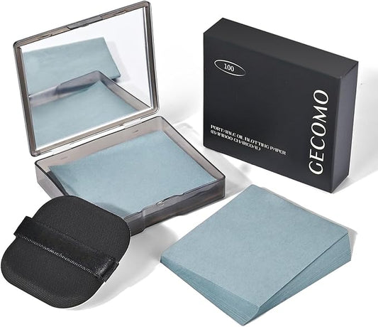KYDA 200 Sheets Bamboo Charcoal Oil Blotting Paper with Mirror and Puff, Refills Included, Face Oil Absorbing Sheets, Makeup Friendly Oil Control Paper, Travel Size Oil Control Film-Velvo Beauty