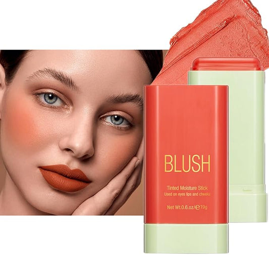 Blush Stick, Cream Blush Stick for Cheeks & Lips, Blendable Long-Lasting Multi-Use Contour Stick & Highlighter Makeup (#3 CORAL ORANGE)-Velvo Beauty