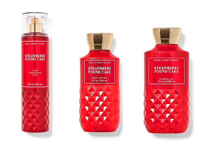Bath and Body Works - Strawberry Pound Cake - Daily Trio – Fall 2020 - Shower Gel, Fragrance Mist & Body Lotion-Velvo Beauty