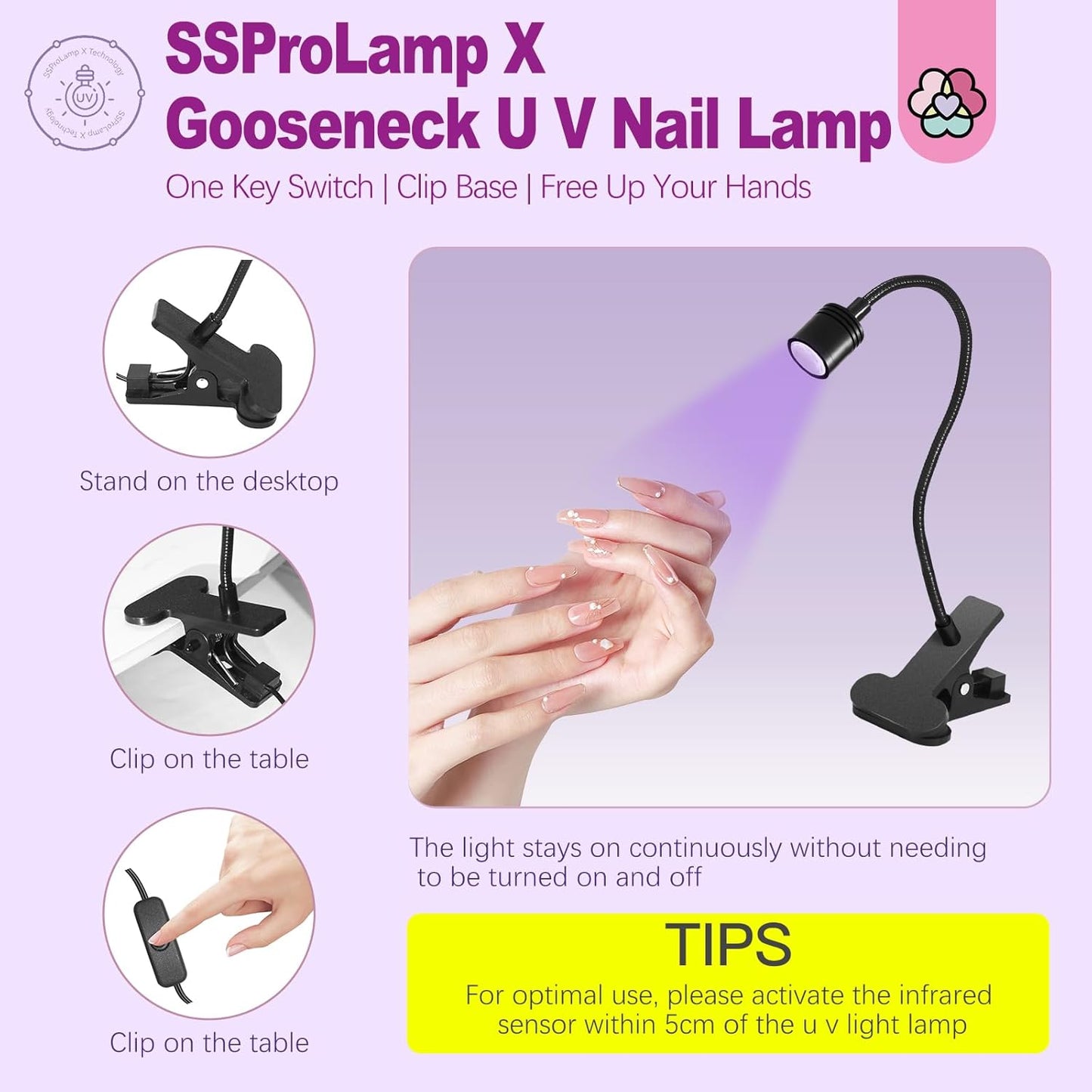 SAVILAND Gooseneck U V Lamp for Gel Nails: 360°Adjustable U V Light for Gel Nails 10S Fast Curing Nail Lamp Hands Free 5W LED Flash Cure Gel Light Gel Nail Portable Salon DIY Nail Tech Manicure-Velvo Beauty