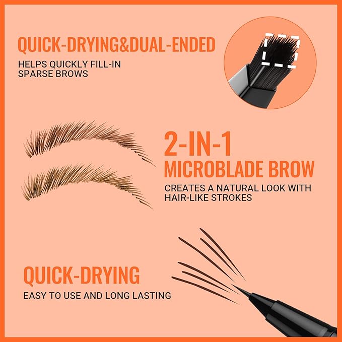 iMethod Eyebrow Pen - Eyebrow Pencil,2-in-1 Eyeliner Dual-Ended Microblading Eyebrow Pencil Long Lasting Waterproof Hair-Like Brow Pencil,with Eyebrow Brush,Eyebrow Pencils for Women,LightBrown-Velvo Beauty