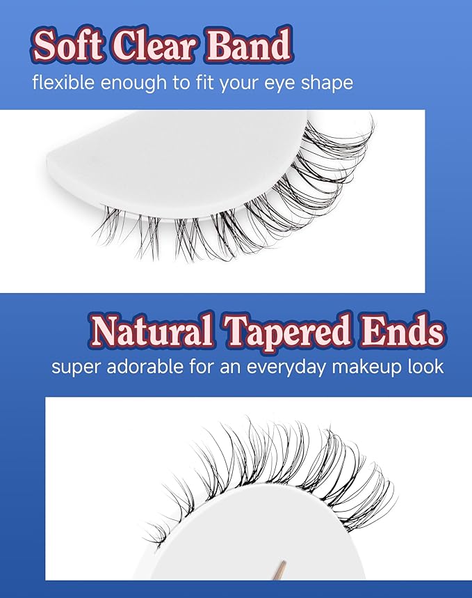 Short Lashes Natural Look Wispy False Eyelashes Flared Strip Eyelash Small Lash Fluffy Clear Band 7 Pairs SF-08-Velvo Beauty