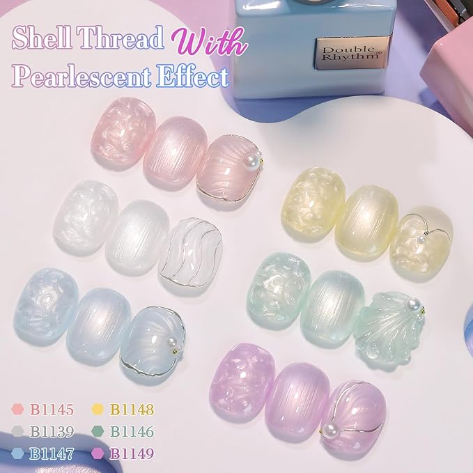 Double Rhythm 6 Pcs 15 ML Gel Polish Set Same Color Same Bottle Soak Off Gel Polish Kit Nail Art Manicure Salon DIY at Home for Women (Pearl Pink White Green Blue Purple-T6-21)-Velvo Beauty