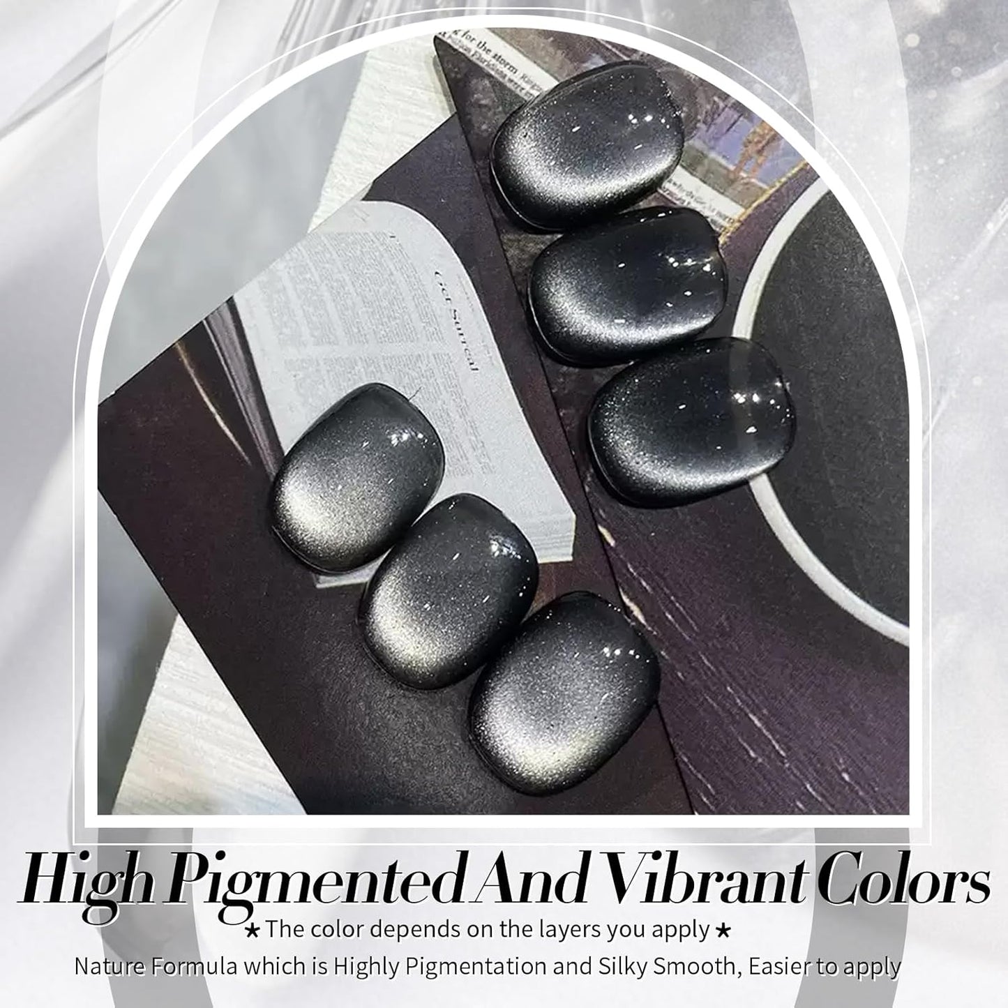 Born Pretty Cat Magnetic Eye Gel Nail Polish, Black Pearl Glitter Cat Magnetic Gel Nail Polish, Holographic Magnetic Nail Polish for Nail Art Manicure Salon DIY at Home 15ML-Velvo Beauty