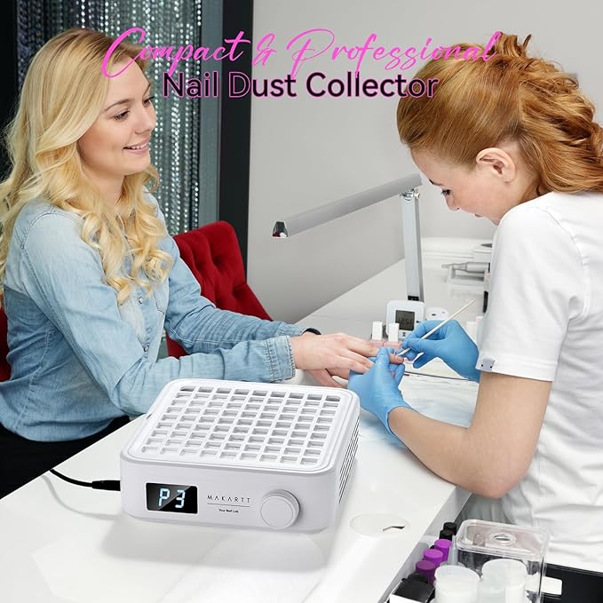 Makartt Professional Nail Dust Collector – Powerful Dust Collector Nail Tech Quite Suction Machine for Acrylic Nails Manicure & Pedicure Salon & Home Use Includes 10pcs Filters & Dust Brush-Velvo Beauty