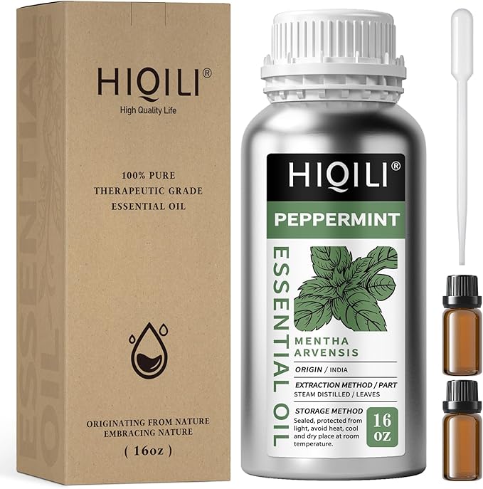 HIQILI Peppermint Essential Oil 16 oz 100% Pure Natural Aromatic Oil for Freshening Air, Hair Care, DIY Soap, SPA & Home Use-Velvo Beauty