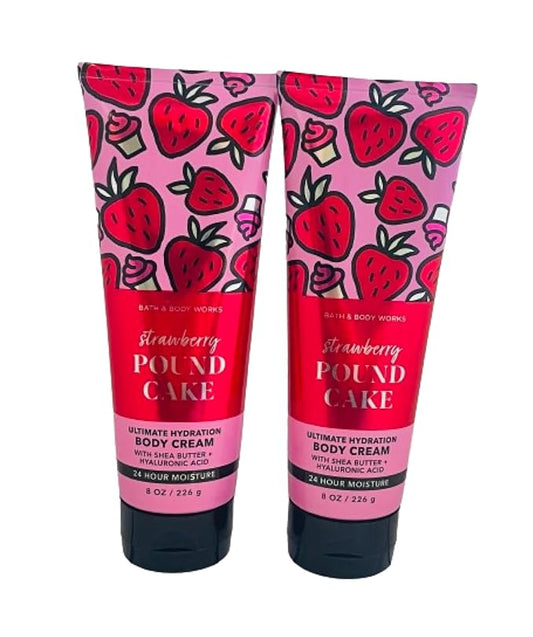 Bath and Body Works Strawberry Pound Cake 2 Pack Ultra Shea Body Cream 8 Oz. (Strawberry Pound Cake)-Velvo Beauty