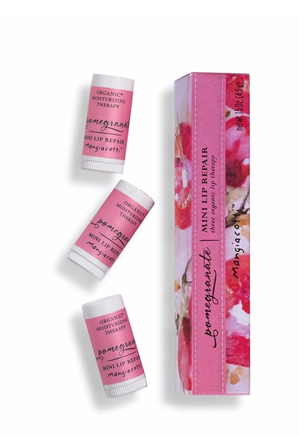 Lip Balm Moisturizing Repair Sticks for Soft Lips Organic Beeswax Mini Balms, 3-Pack, Pomegranate-Velvo Beauty