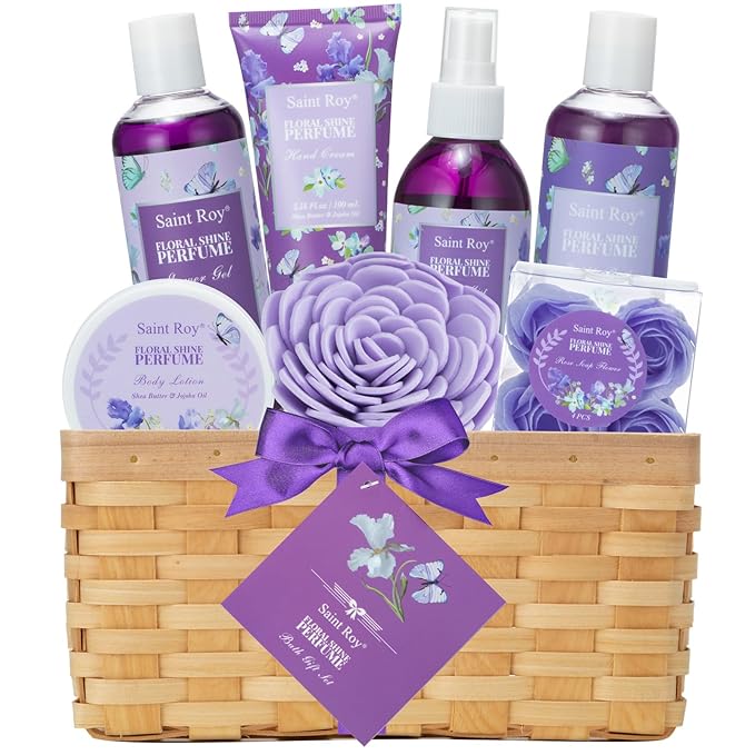 Mother's Day Gifts for Mom Gift Basket for Women, Luxury 11Pcs Floral Perfume Scents Bath and Body Home Spa Gift Kit with Bubble Bath, Body Lotion, Self Care Gifts Basket for Her, Birthday Gifts-Velvo Beauty