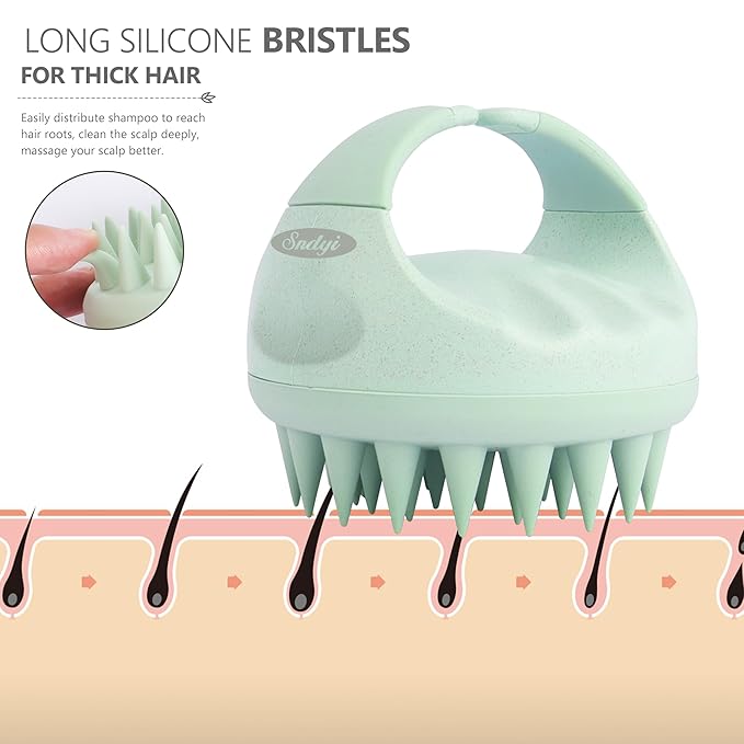 Sndyi Scalp Massager Shampoo Brush, Scalp Scrubber with Soft Silicone Bristles, Scalp Exfoliator for Dandruff Removal, Scalp Massager for Hair Growth, Wet Dry Hair Brush for Scalp Care, Green-Velvo Beauty
