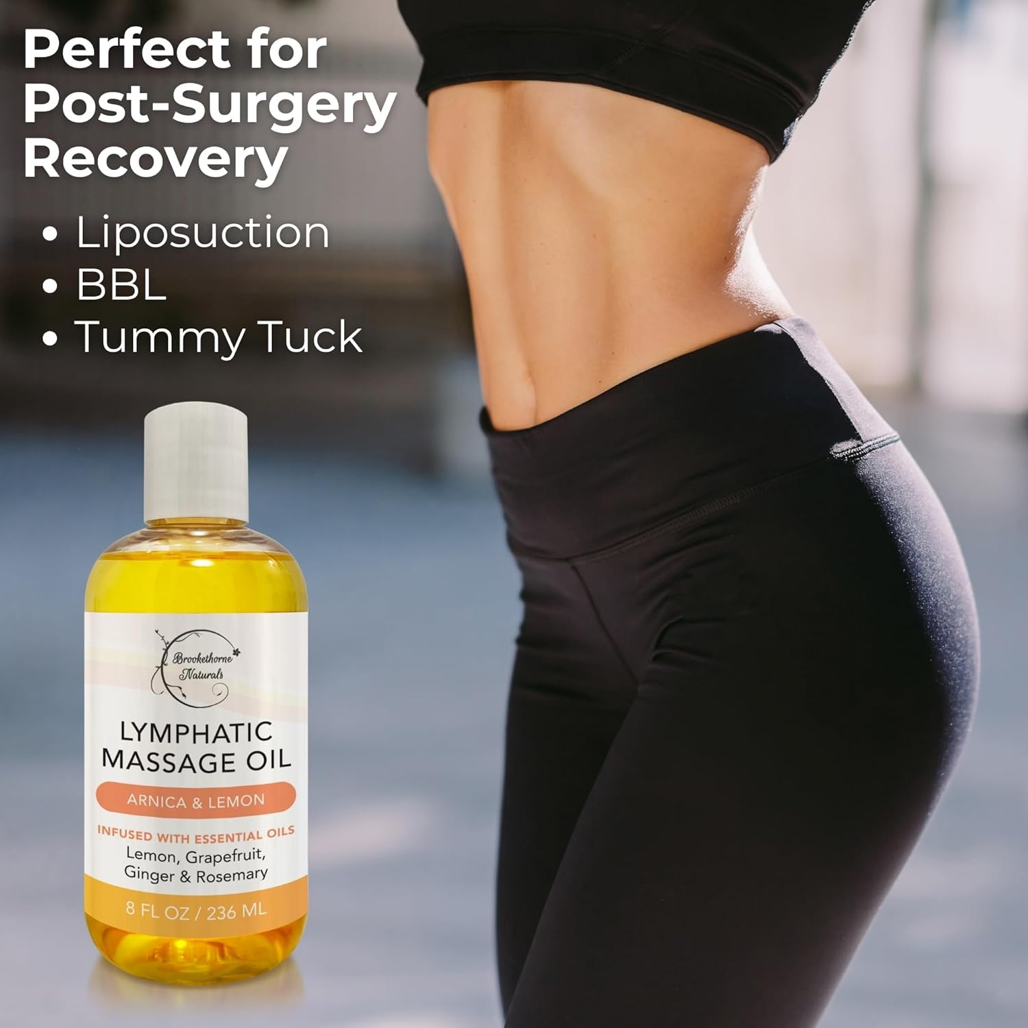 Lymphatic Massage Oil for Massage Therapy | 100% Natural Lymphatic Drainage Oil | Premium Quality with Arnica, Lemon & Ginger | for Post Surgery Recovery & Detox | 8oz by Brookethorne Naturals-Velvo Beauty