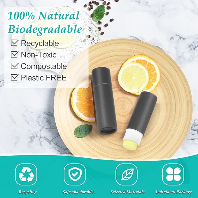 15 Pcs 0.3 oz Paperboard Lip Balm Tubes,Empty Kraft Paper Chapstick Tube Holder,Push-Up Style Biodegradable Solid Perfume Lip Gloss Container for DIY Homemade Balm Container,Natural Packaging- Black-Velvo Beauty