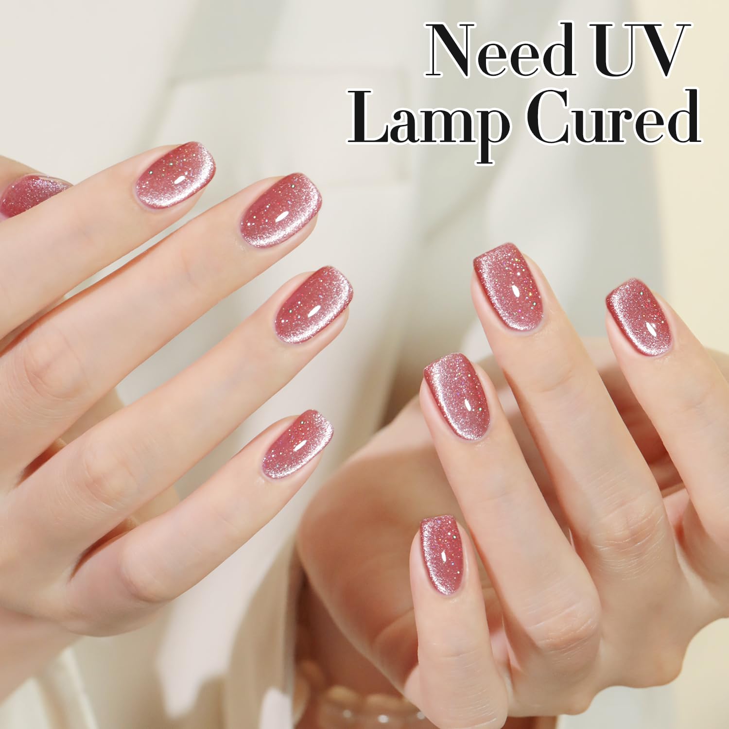 Double Rhythm 15ML Ice Glass Cat Eye Gel Polish with Magnet Holographic Glitter Shimmer Translucent Sheer Color Salon Soak Off Magnetic Nail at Home (Skin Pink-MC1065)-Velvo Beauty