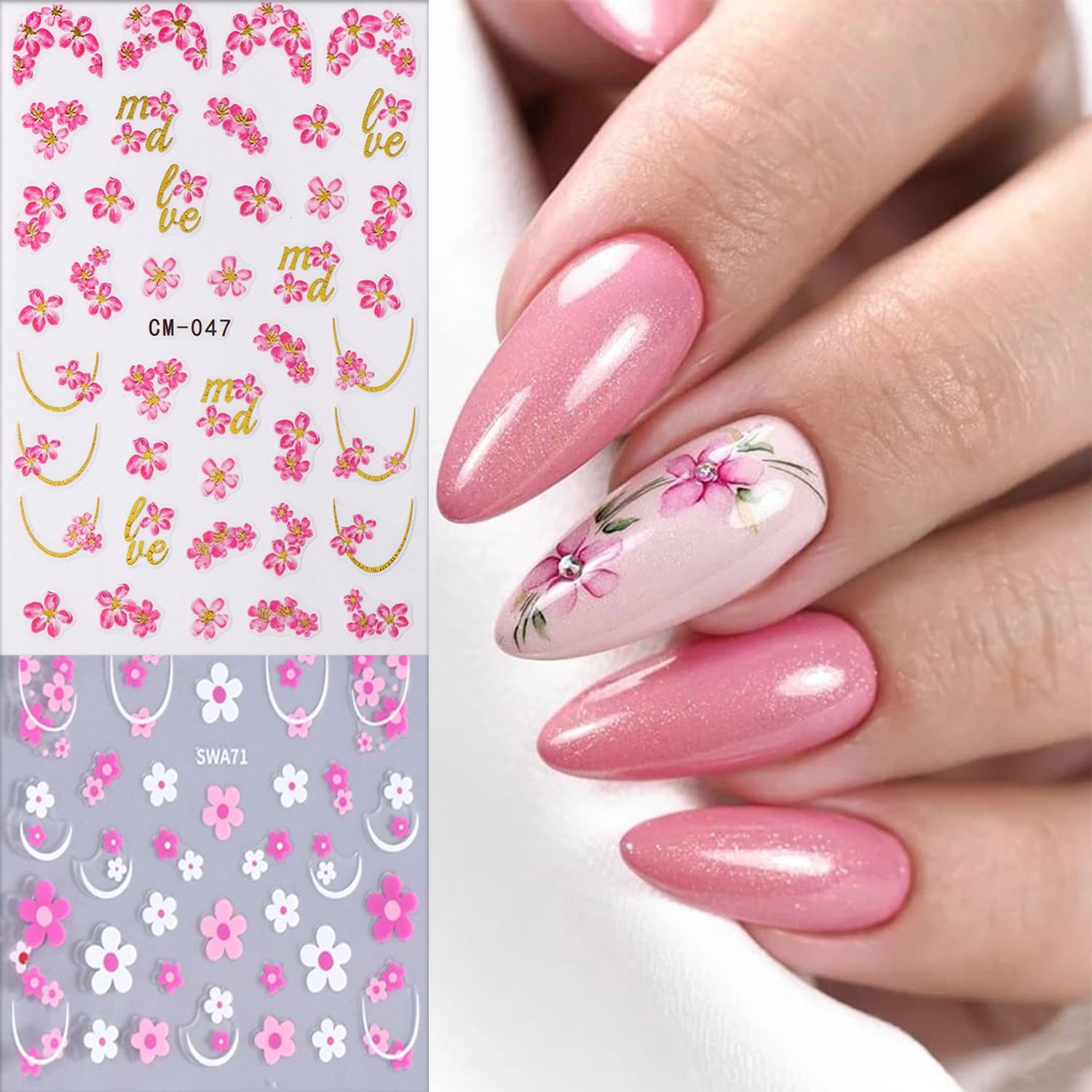 8 Sheets Flower Nail Art Sticker 3D Self-Adhesive Nails Stickers Floral Butterfly Nail Art Decals Holographic Blossom Decal for Women Hot Stamping French Manicure Stickers DIY Nail Supplies-Velvo Beauty