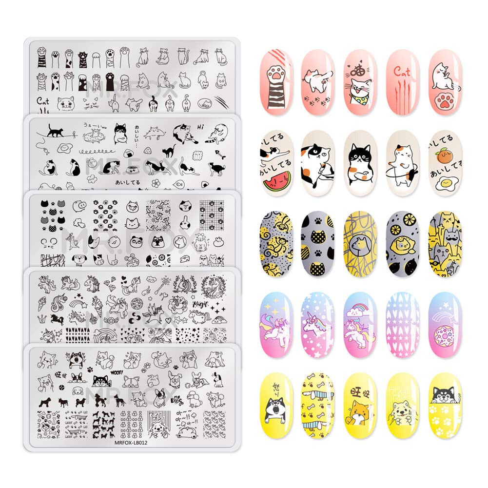 MR.FOX 5 pcs Nail Printing Board Set a Variety of cat Claws Kittens Puppies Unicorns and Other Patterns Art DIY Stamping templates-Velvo Beauty