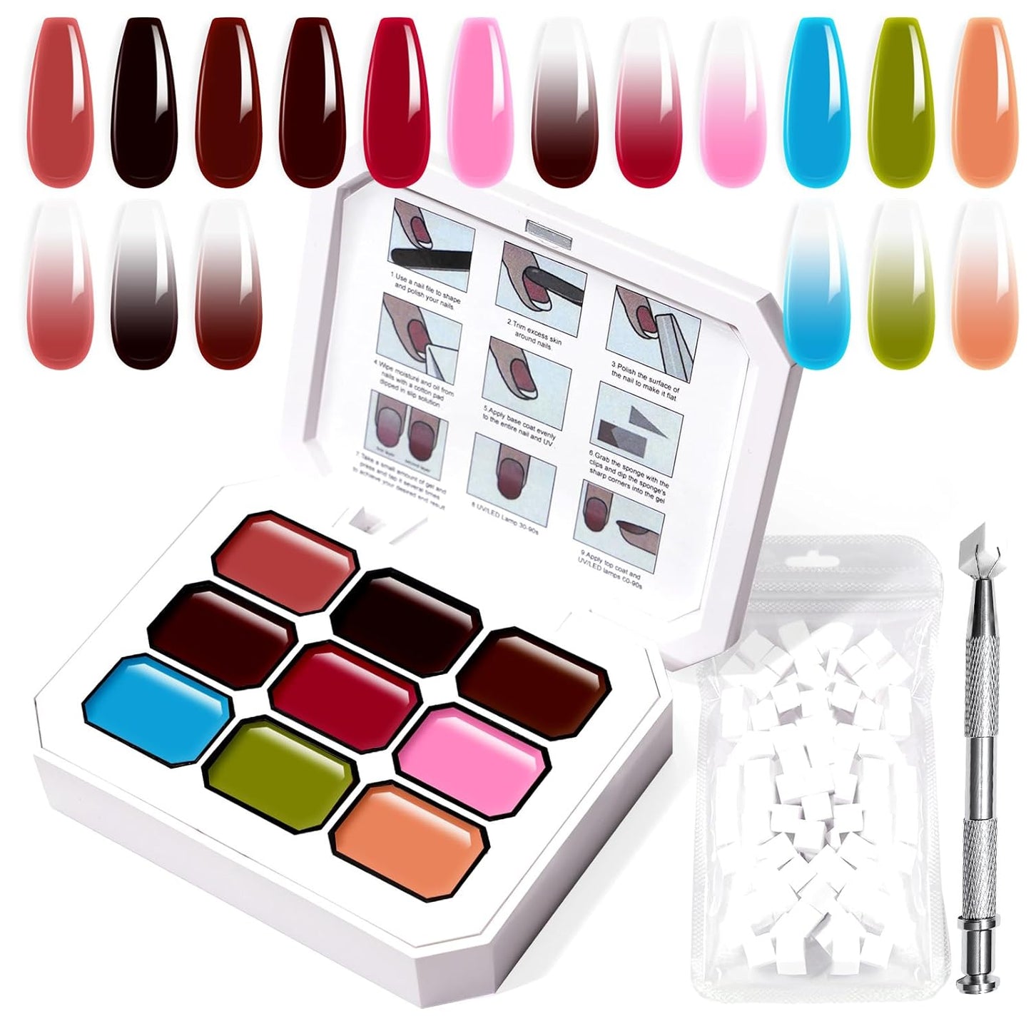 Gradient Painting Gel Set, 9 Colors Ombre Gel Nail Polish Red Brown Light Blue Pink Sponging for Pigment Pat Aura Nails French Manicure Soak Off UV Canyon Bloom-Velvo Beauty