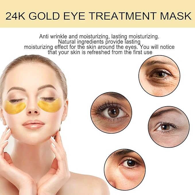 24k Gold Under Eye Patches, 60 Pcs Eye Gels, Anti-Aging Collagen Hyaluronic Acid Under Eye Mask, Under Eye Mask for Dark Circles and Puffiness, Eye Bags, Wrinkles-Velvo Beauty