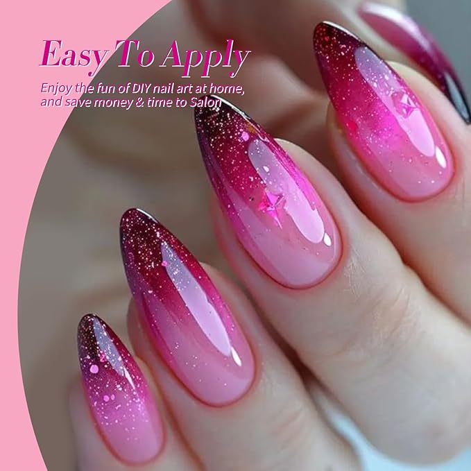 Born Pretty Gel Nail Polish Pink Series,Jelly Transparent Gel Polish, Cat Magnetic Eye,Holographic Glitter Hot Pink Nude Gel Polish for Salon Manicure and Nail Art DIY at Home 6 Colors-Velvo Beauty