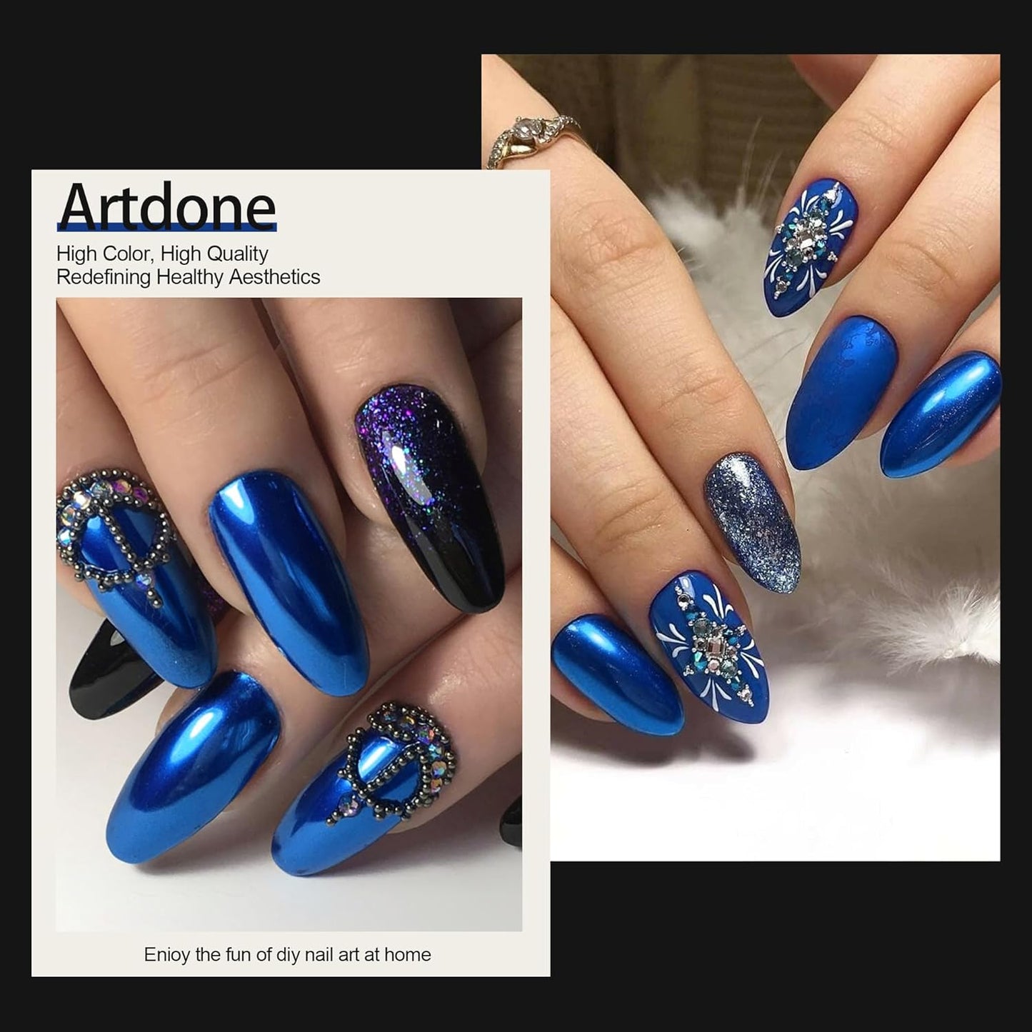 Artdone Chrome Nail Powder, Dark Blue Iridescent Aurora Powder Metallic Mirror Effect Pigment Pearlescent Mermaid Pigment Pearl Glitter Dust Kit, Nail Art Decoration, Resin Craft-Velvo Beauty