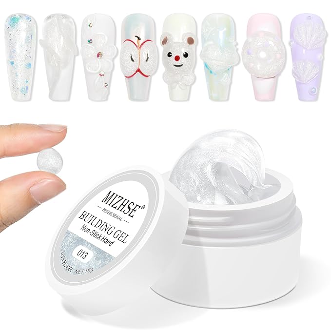 MIZHSE Solid Builder Gel, Aurora White Non-Sticky Hand Sculpting Gel for Nails, Mermaid Pearl 3D Nail Art Building Carving Modeling Hard Extension Soak Off U V LED Manicure Salon Home DIY 15g-Velvo Beauty