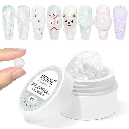 MIZHSE Solid Builder Gel, Aurora White Non-Sticky Hand Sculpting Gel for Nails, Mermaid Pearl 3D Nail Art Building Carving Modeling Hard Extension Soak Off U V LED Manicure Salon Home DIY 15g-Velvo Beauty