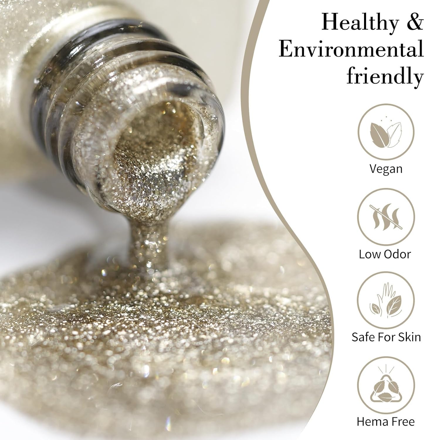 CANNI Champagne Gold Glitter Gel Polish – 9ML Sparkly Soak-Off UV/LED Gel Nail Polish, Shiny Metallic Finish for French Manicure, DIY or Salon Use-Velvo Beauty