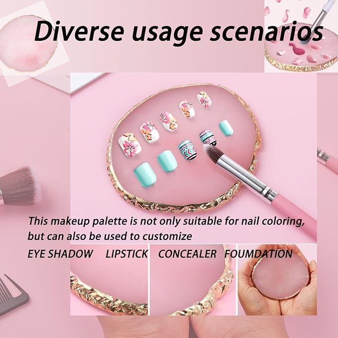 Makeup Palette Tray, Nail Tech Bag, Resin Nail Art Palette Makeup Mixing Palette Gold Edge Nail Art Tools Gel Design Nail Tray DIY, Mixing Palette, Nail Palette (3.86 x 3.43inch Pink)-Velvo Beauty