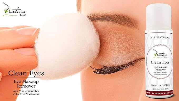 Nature Lush The Best Natural Eye & Face Makeup Remover - Oil Free - Rich Vitamins - Non Irritating – No Hazardous Chemicals - “Clean Eyes Made In Greece 4.4 oz-Velvo Beauty