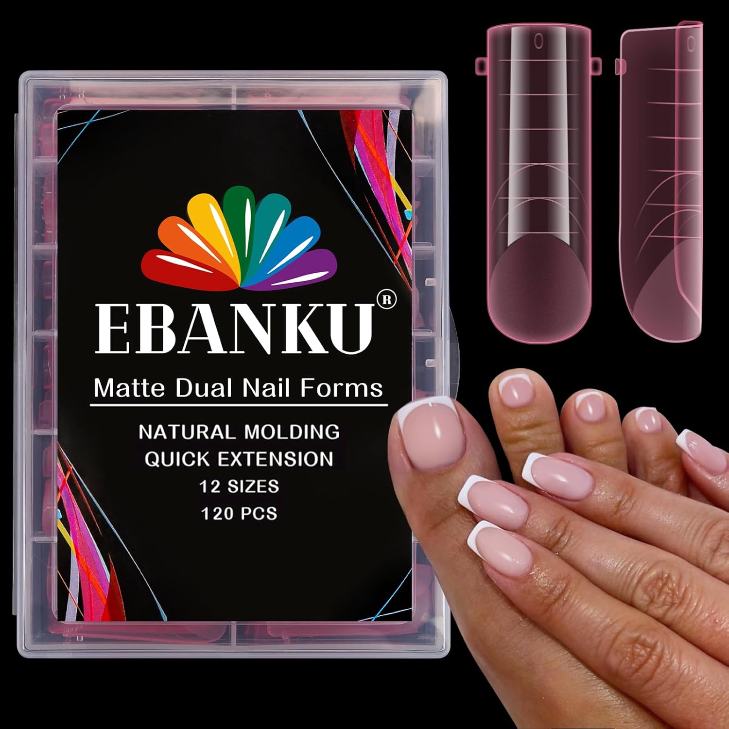 Poly Gel Dual Nail Forms for Finger and Toes, EBANKU Long Square Pink Flat Nail Molds Extension Tips Reusable for Women, 120Pcs 12 Sizes-Velvo Beauty