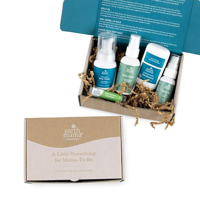 Earth Mama A Little Something for Mama-to-Be Gift Box | Maternity Safe Skin Care Set, Expecting and New Mom Gifts, Organic Body Wash, Belly Butter, Belly Oil, Deodorant and Lip Balm, 5 Pieces-Velvo Beauty