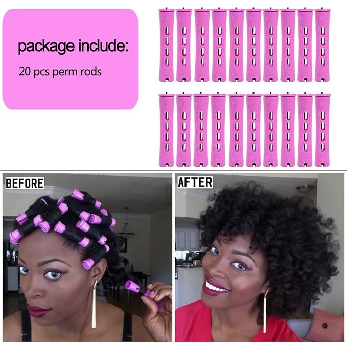 20pcs Women's Perm Rods Set for Natural Hair: 2 Sizes Cold Wave Hair Rollers for Curling and Styling All Hair Lengths - DIY Hairdressing Tools (Purple)-Velvo Beauty