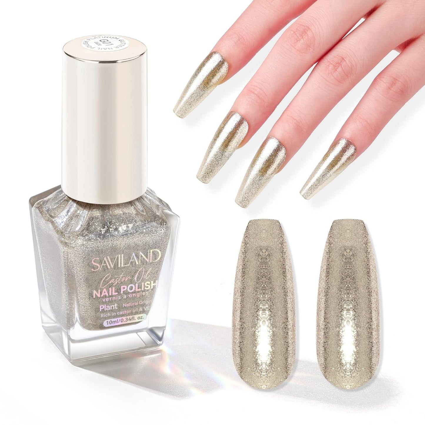 SAVILAND Color Artistry Champagne Gold Nail Polish - 7 Days Shimmer Holographic Metallic Glitter Fingernail Polish Sparkle Shiny Nail Lacquer for Toe Salon Manicure DIY Nail Art Home-Velvo Beauty